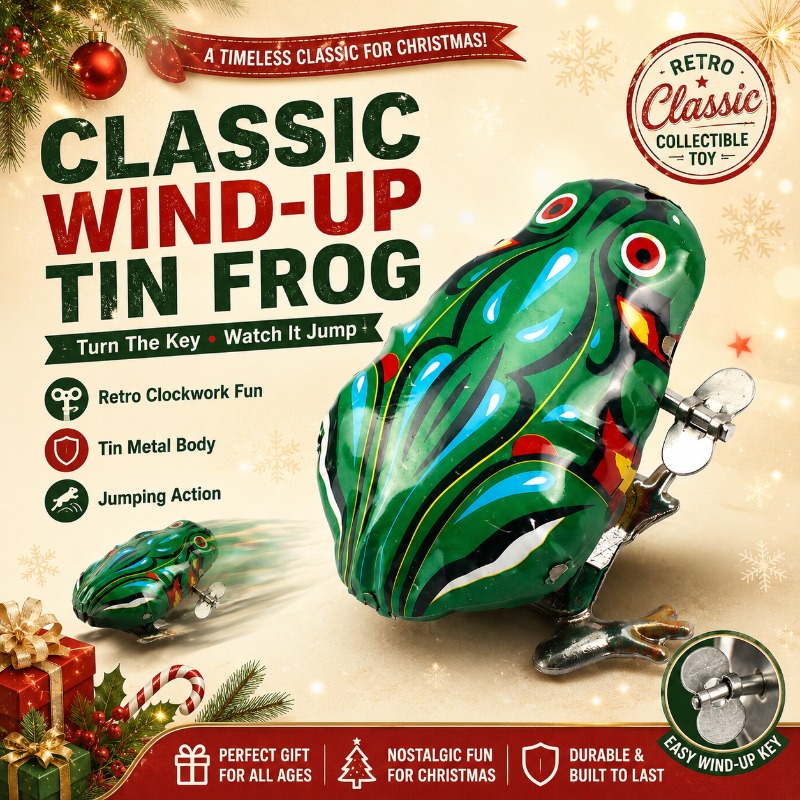 Vintage Toys Collection - Vintage Wind‑Up Tin Jumping Frog Clockwork