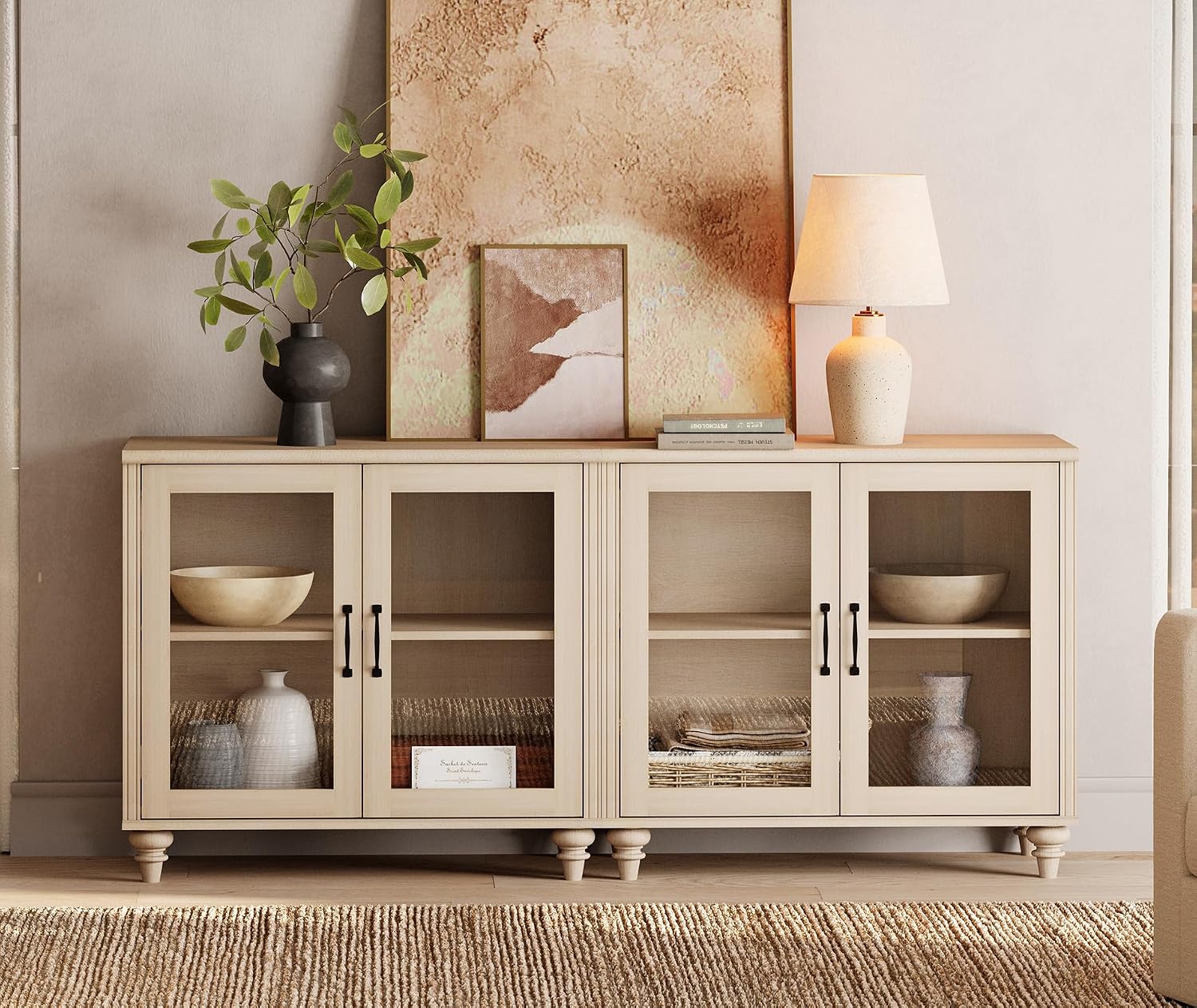 Wood Storage Sideboard Buffet  - Vintage Collectible Glass recension och pris