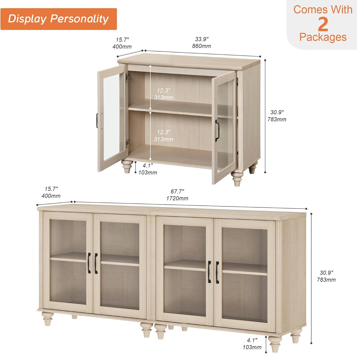 Wood Storage Sideboard Buffet  - Vintage Collectible Glass recension och pris