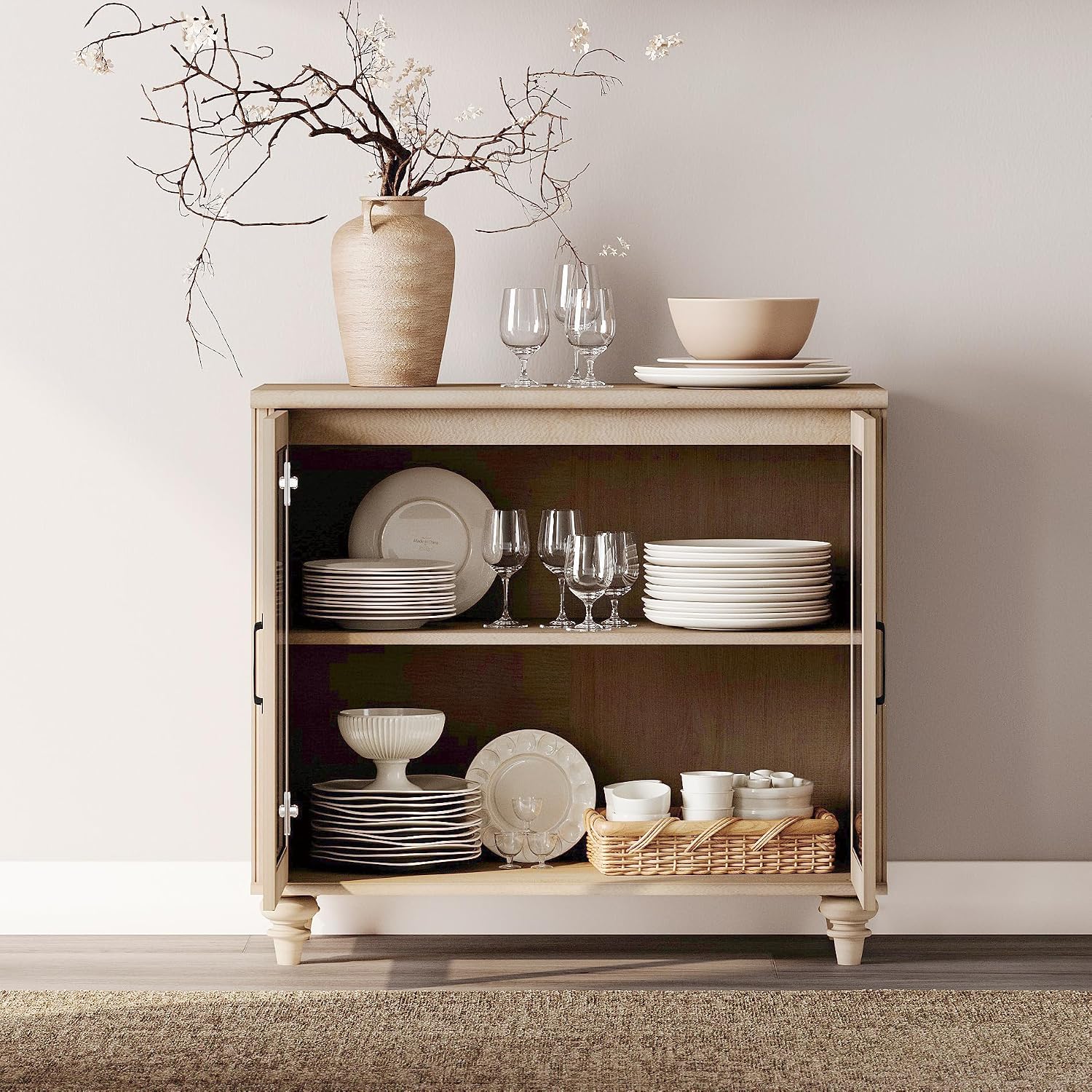 Wood Storage Sideboard Buffet  - Vintage Collectible Glass recension och pris