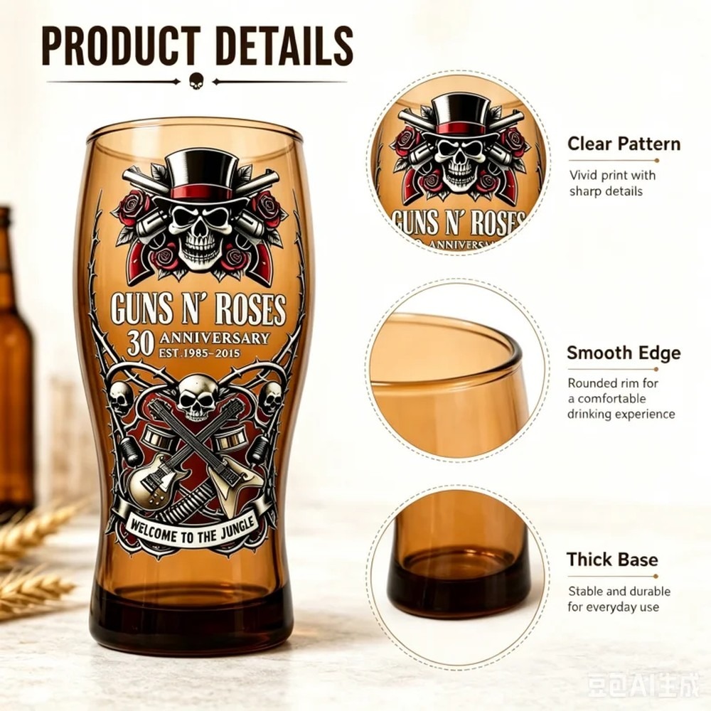Guns N' Roses Memorial Beer Mu - Vintage Collectible Glass recension och pris