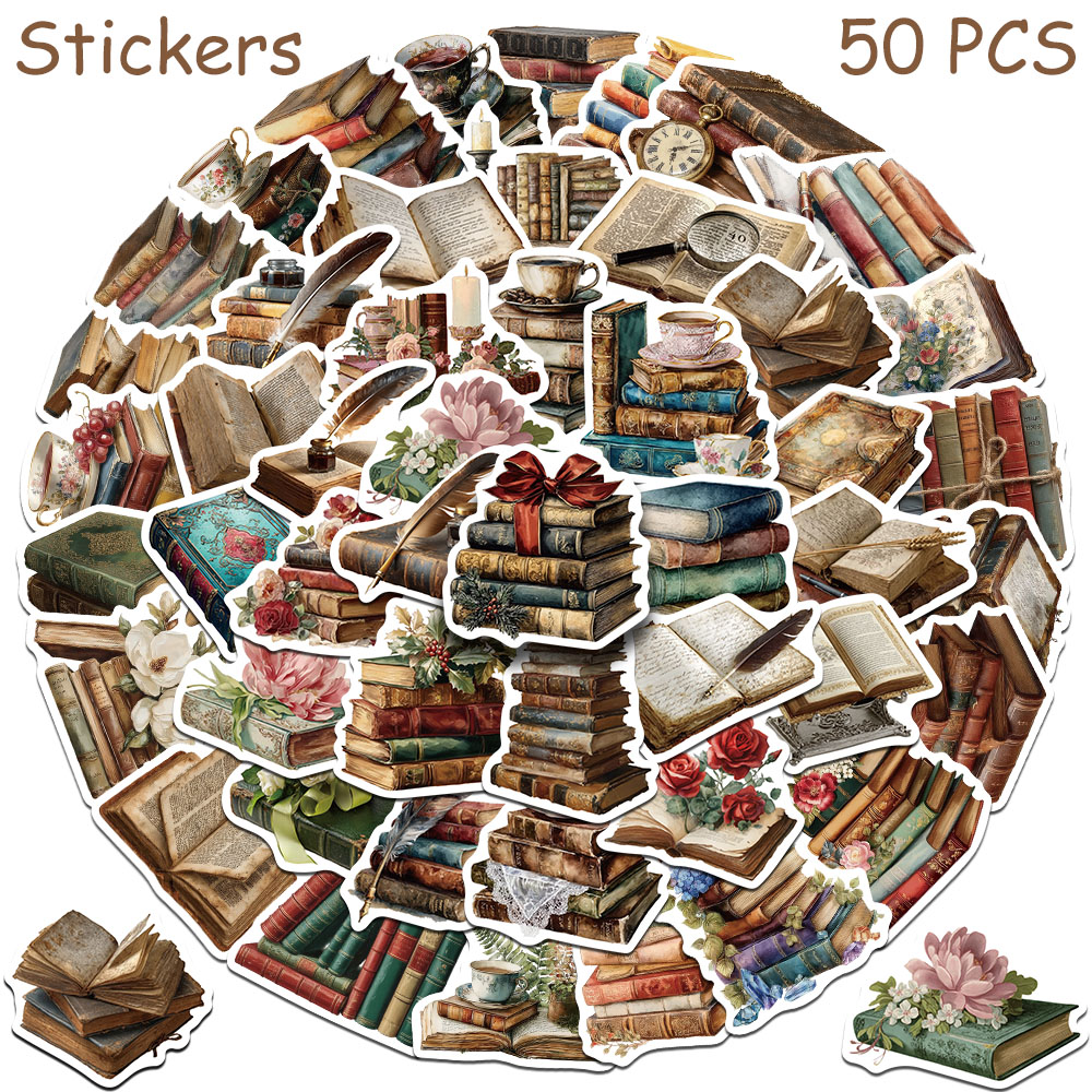 50pcs Vintage Books Stickers D - Vintage Collectible Books recension och pris