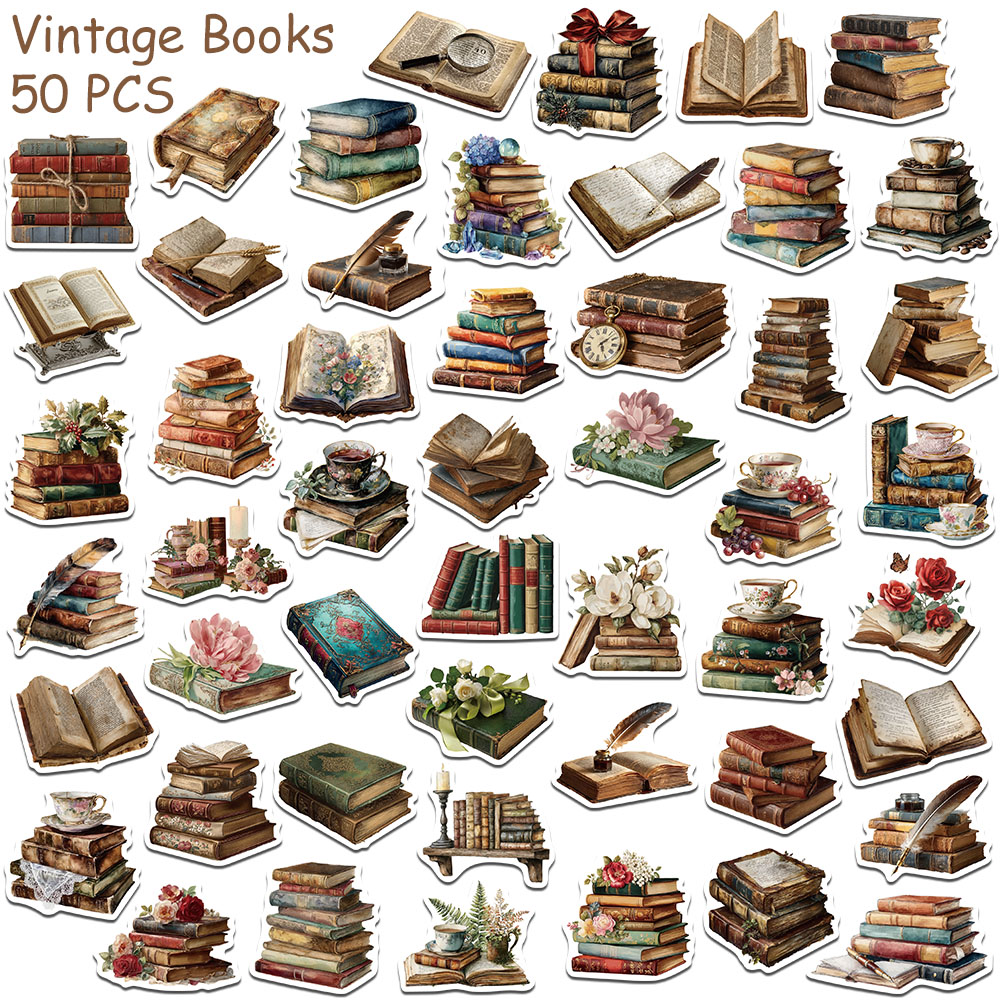 50pcs Vintage Books Stickers D - Vintage Collectible Books recension och pris