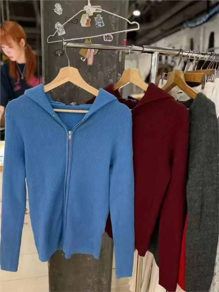 Blue Knitted Hoodies Tops Wome - Vintage Zip Hoodie recension och pris