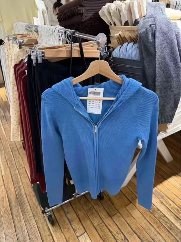 Blue Knitted Hoodies Tops Wome - Vintage Zip Hoodie recension och pris