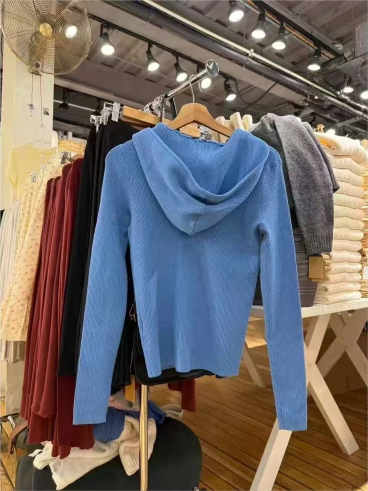 Blue Knitted Hoodies Tops Wome - Vintage Zip Hoodie recension och pris