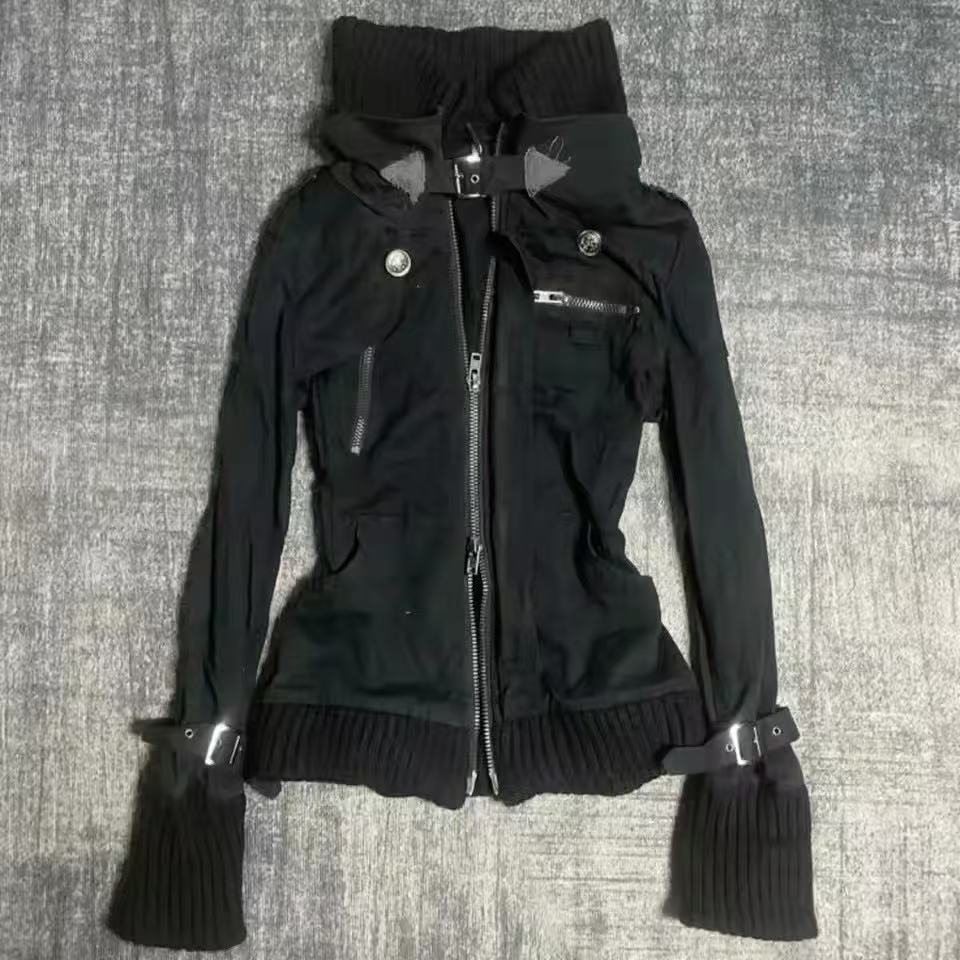Y2K Gothic Black Slim Double Z - Vintage Zip Hoodie recension och pris